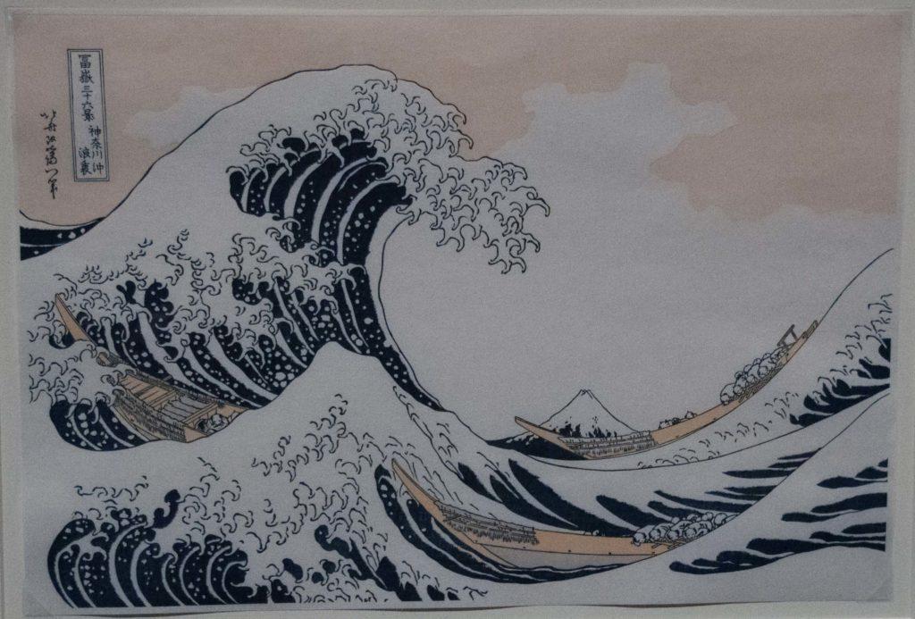 The Great Wave by Katsushika Hokusai, one of his most famous works, hangs on the wall at the MFA.