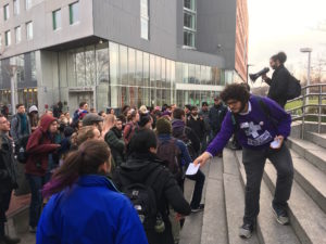 Dining hall workers, students protest for sanctuary campus