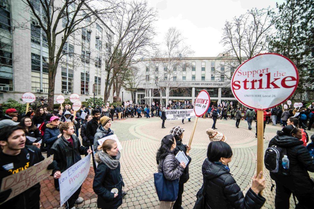 Northeastern+students+and+workers+process+around+Snell+Quad+to+initiate+the+walkout.