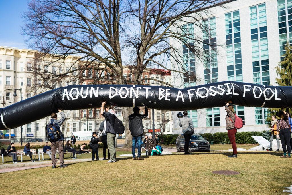 Students protest Northeasterns investment in fossil fuel companies on Kretzman in 2017. DivestNU has been advocating for divestment for years. photo by lauren scornavacca 