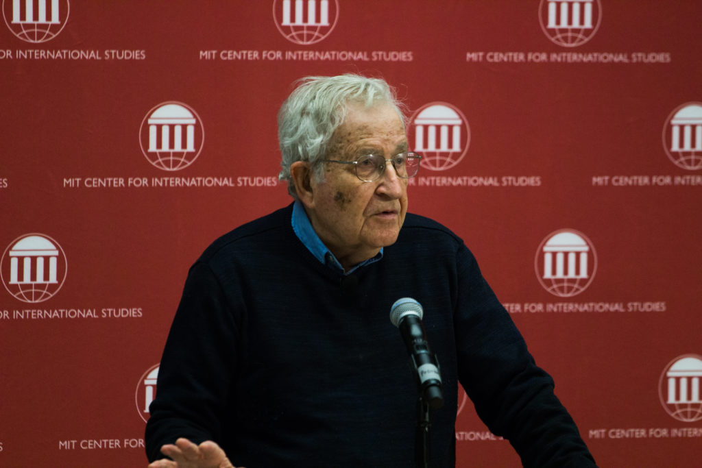 Noam+Chomsky+stresses+the+importance+of+prudent+climate+change+and+environmental+policies+at+MIT.+%2F+Photo+by+Derek+Schuster