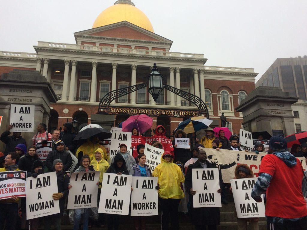 Protesters fight for $15 minimum wage on Beacon Hill