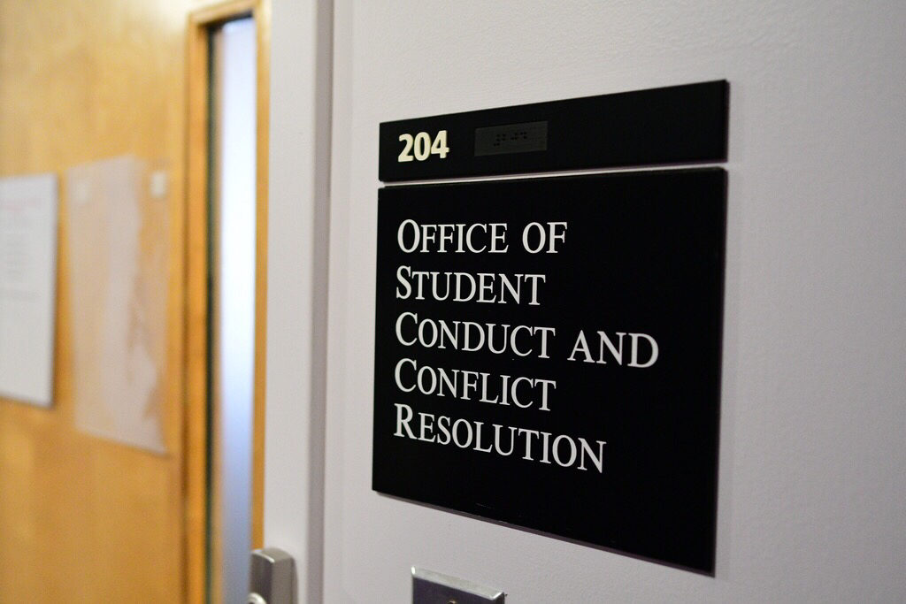 The+outside+of+the+Office+of+Student+Conduct+and+Conflict+Resolution+in+Ell+Hall.