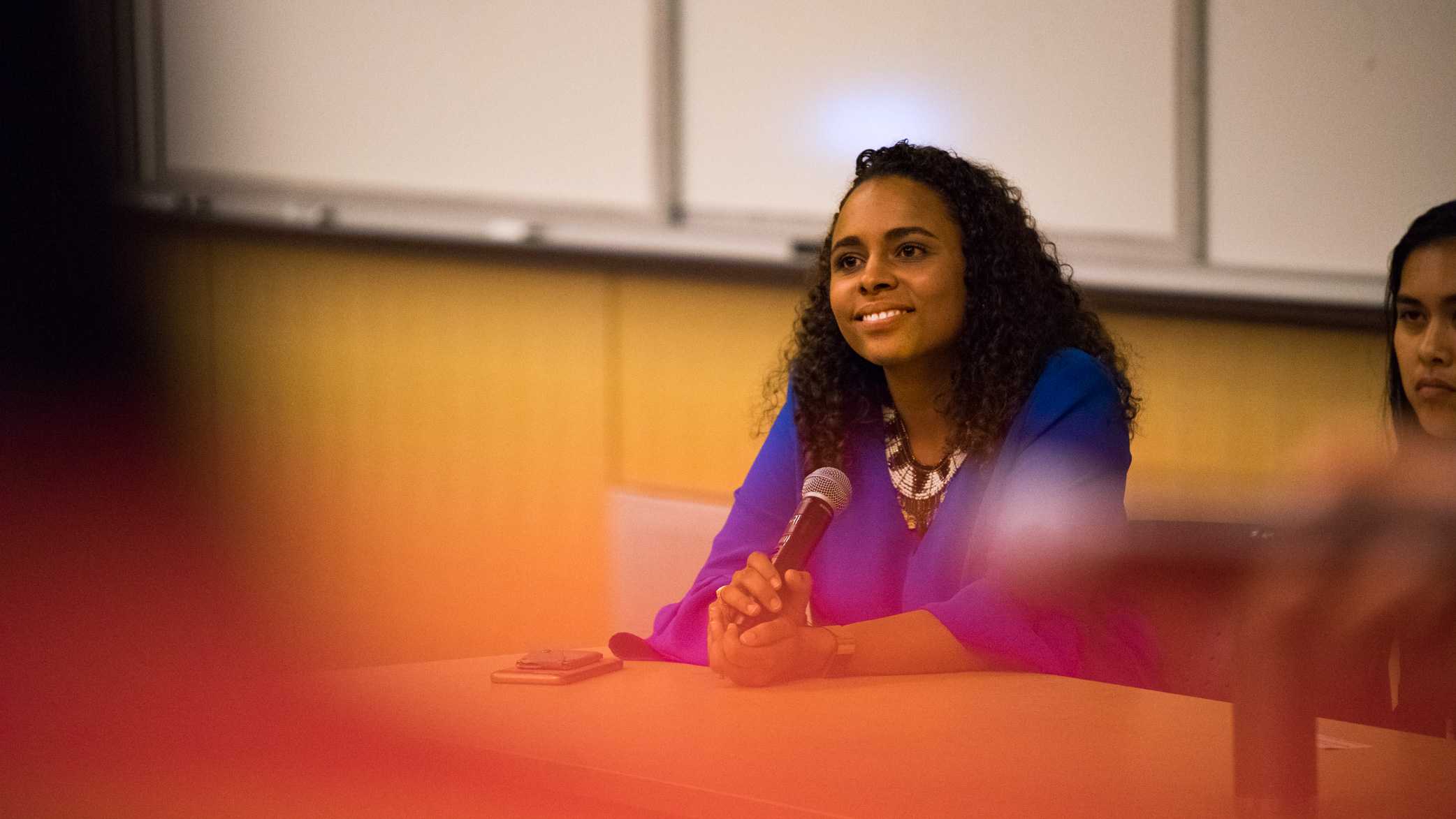 Education nonprofit founder and MIT doctoral candidate Danielle Olson spoke Monday about diversity in STEM. /Photo by Alex Melagrano