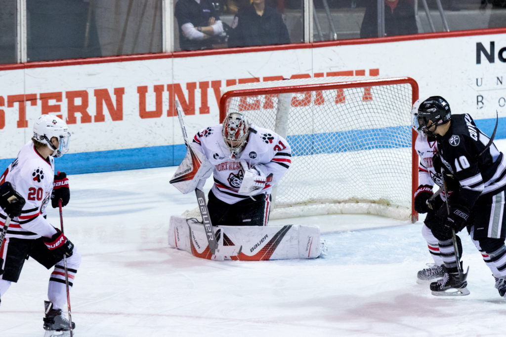 The Huskies will need to really step up to make up for the loss of Primeau, shown here trapping a puck. 