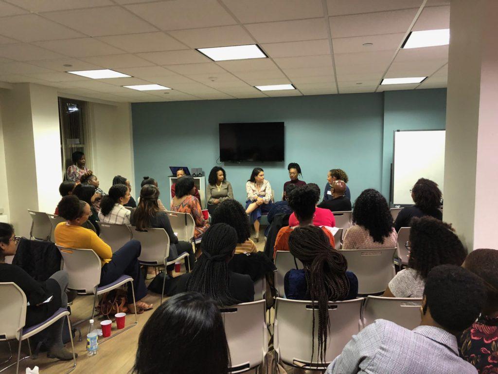 Courtney Leonard, the CEO and founder of HerVision Media and Consulting and Timanni Walker, a brand strategist at MullenLowe, spoke at the Aspiring and Inspiring Millennial Women of Color event. / Photo by Zach Carmosino