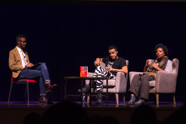 Charles Wallace Thomas mediates a Q&A with co-founder of Initiate Justice Richie Resada, and Black Lives Matter co-founder Patrisse Cullors Dec. 3. / Photo courtesy Federico Toro Uribe