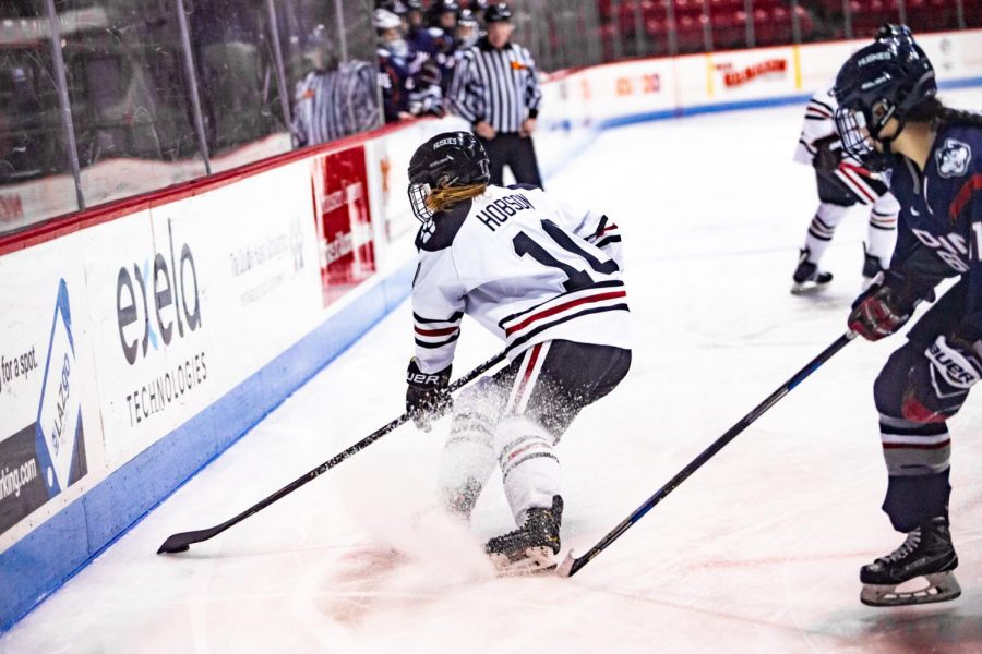 Junior defender Brooke Hobson evades the defense in a game against UConn last season. 