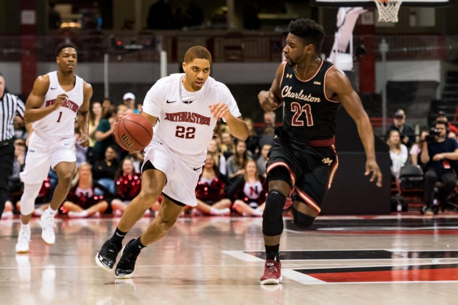 Donnell Gresham Jr. runs the floor during last year's matchup at Matthews Arena. NU lost that game, as well as the rematch in the CAA championship. / File photo by Brian Bae