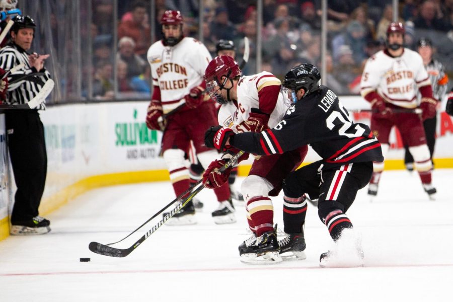 Junior forward Biagio Lerario skates in the 2019 Beanpot.