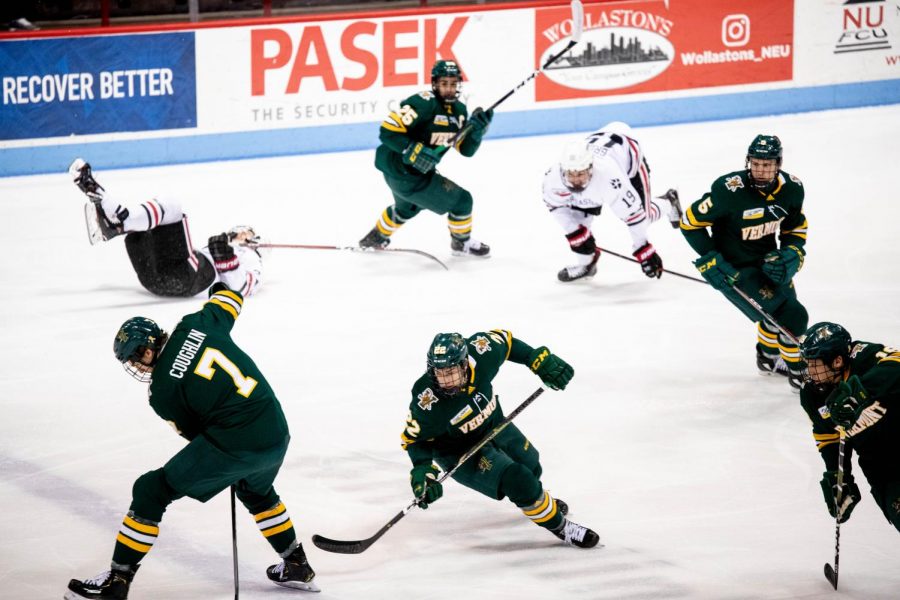 Chaos reins in on the ice for a moment during Northeasterns 4-1 win Friday night.