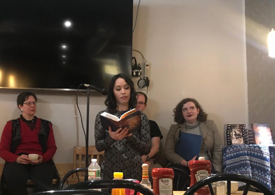 Lyra Selene, author of “Amber & Dusk,” reads from her novel at Trident Booksellers & Cafe.