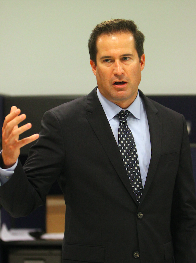 Seth Moulton, who represents Massachusetts sixth congressional district, addresses a crowd of constituents in Salem. Moulton announced hes considering a run for president.