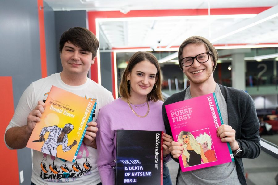 Tastemakers e-board members Grant Foskett, Hannah Crotty and Jason Levy pose with their music magazine.