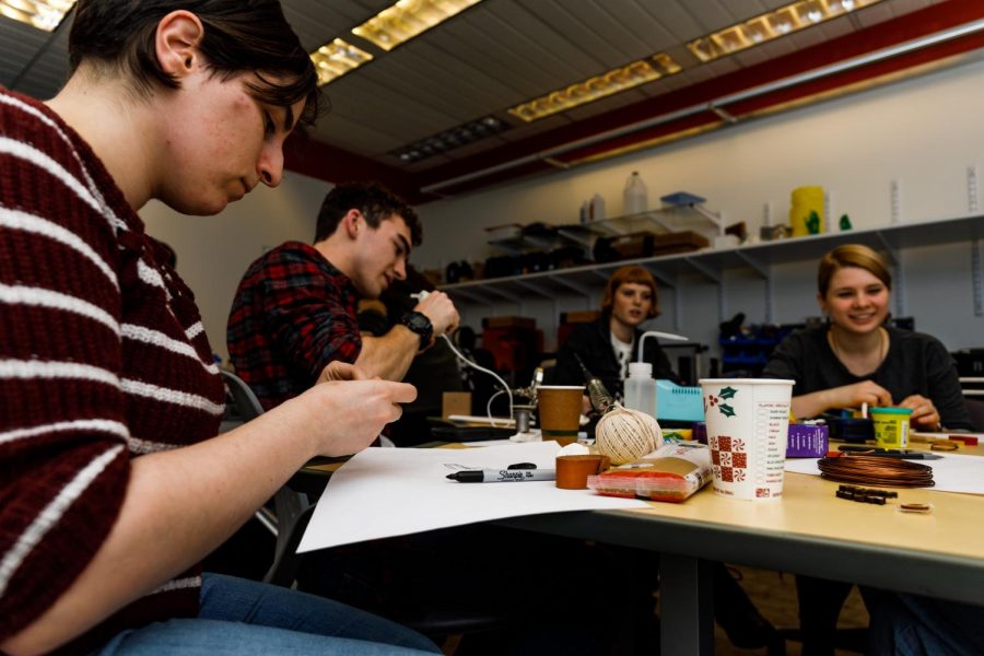 NEU Makers Club members work on their projects during the Lo-fi Prototyping Workshop.