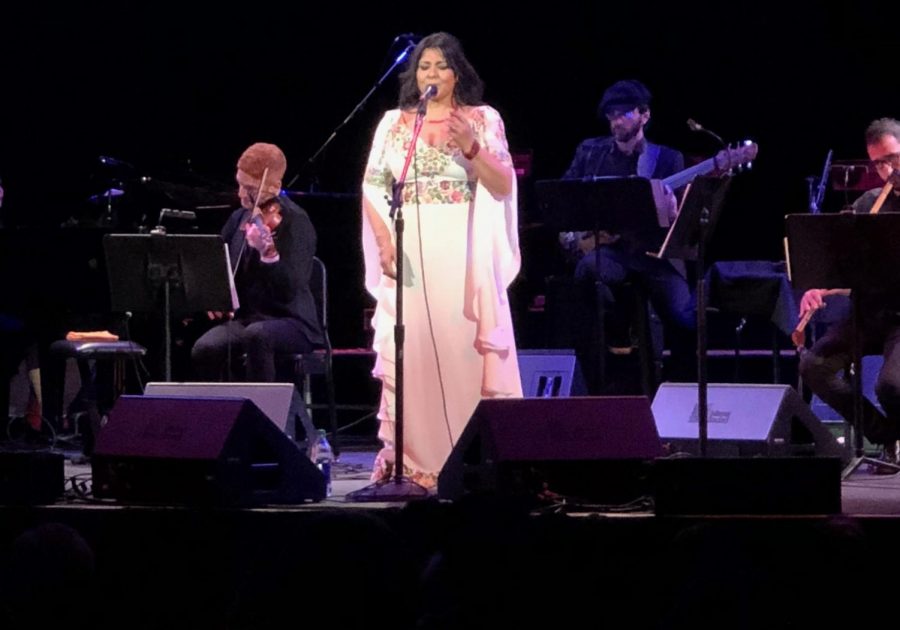 Amal Murkus sings at Berklee Performance Center as part of the Boston Palestinian Film Festival.