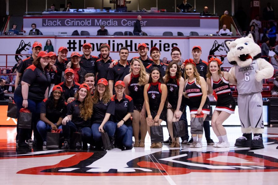 Seniors of the pep band, dance team and cheer team are recognized at a Feb. 23 mens basketball game against Towson.