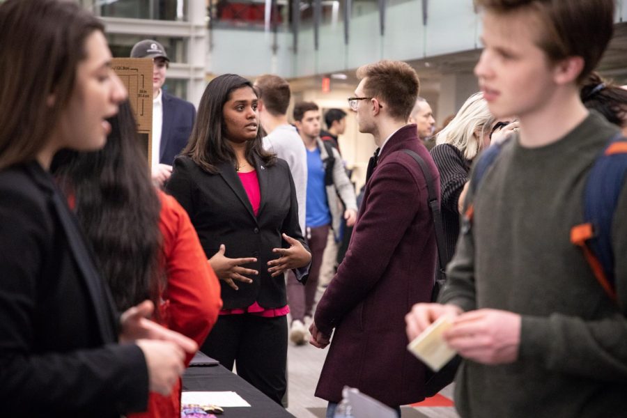 Student presenters share their ventures with attendees on April 9.