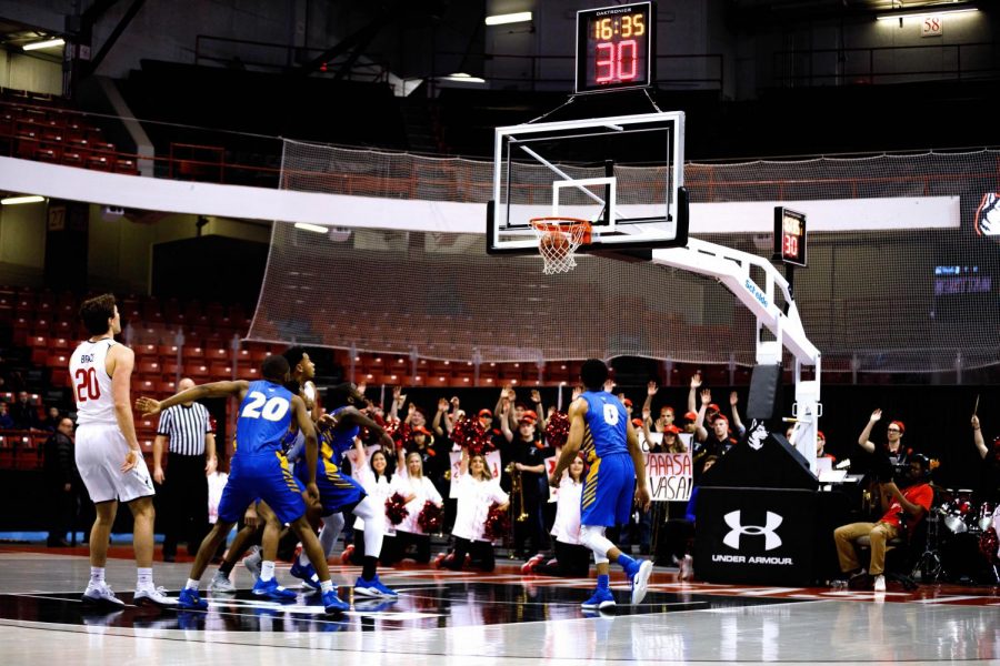 Senior guard Bolden Brace sinks a free throw in a game against Hofstra last season.