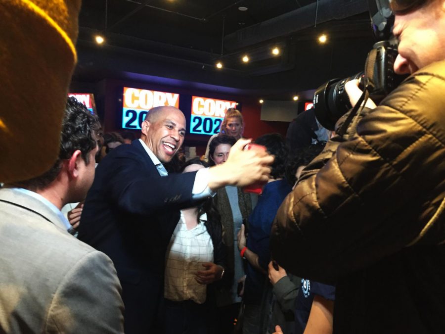 Sen. Cory Booker, D-N.J. at a campaign event at local Fenway bar Game On!