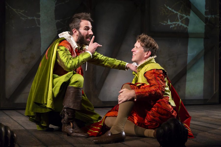 Alex Hurt (Rosencrantz) and Jeremy Webb (Guildenstern) in the Huntington Theatre Company's production of "Rosencrantz & Guildenstern Are Dead," playing Sept. 20 through Oct. 20, 2019 at the Huntington Avenue Theatre.