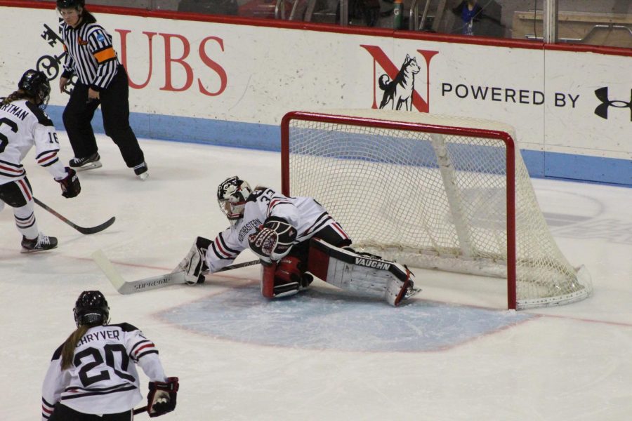 Aerin Frankel covers up the puck during her shutout win over BC today. 