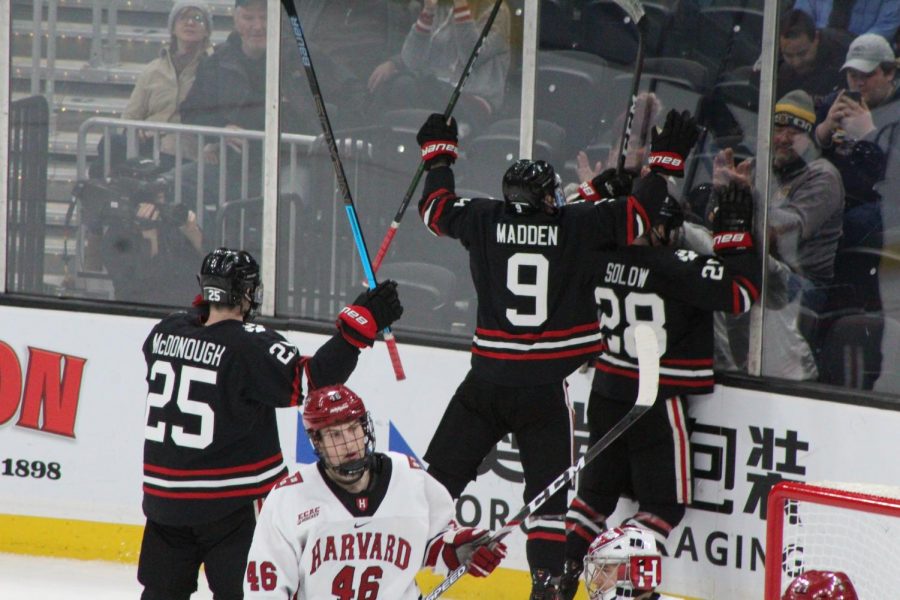 Madden celebrates a goal during NUs first Beanpot game this year. 