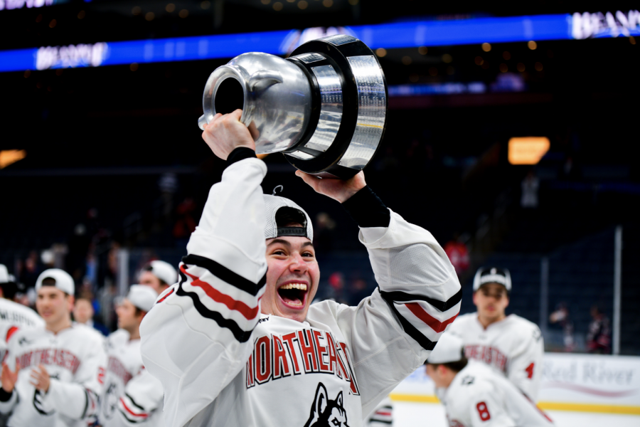 Freshman forward Aidan McDonough,  a Massachusetts native, celebrates a dream come true after winning the Beanpot and earning four points.