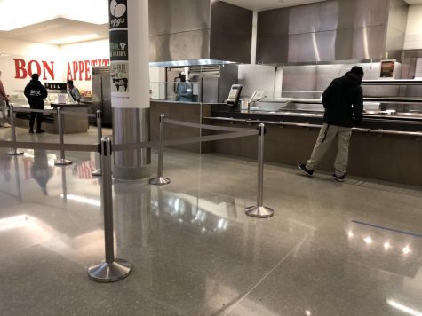 The International Village dining hall during social distancing.