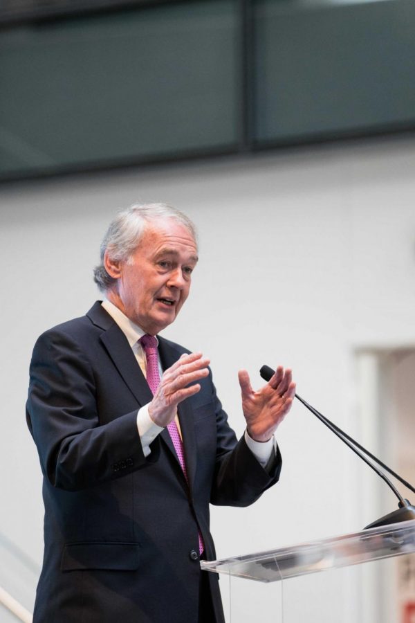 Sen. Ed Markey speaks at Northeastern in 2017 for the opening of ISEC. 