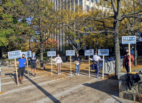 Protestors gather and rally support for the implementation of Rank Choice Voting.