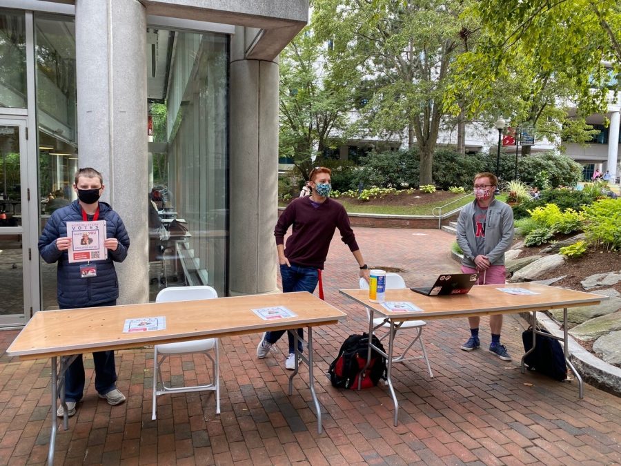 Northeastern Votes tables outside of Curry Student Center.