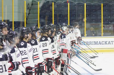 The women's hockey team at the Women's Hockey East Championship, where they beat UConn 9-1.