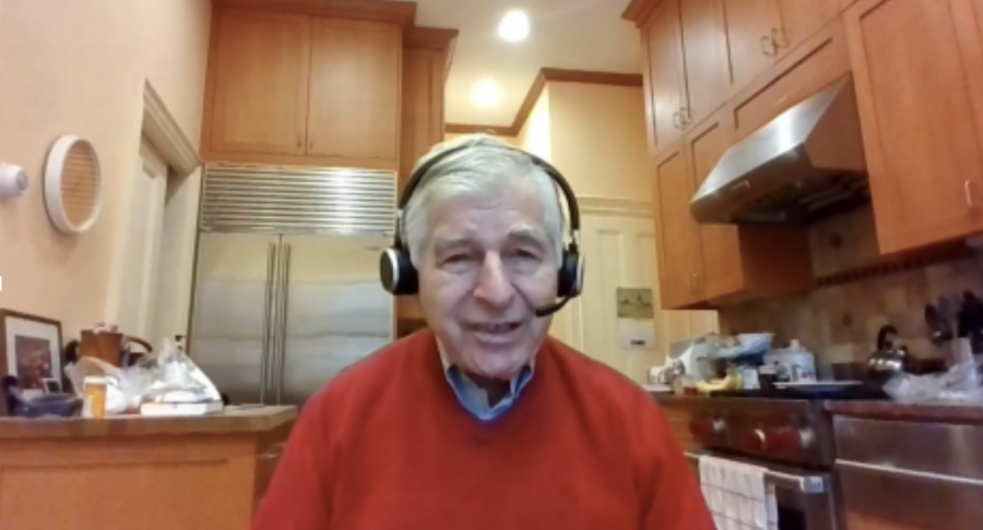 Former Massachusetts Governor Michael Dukakis speaking over Zoom during the virtual event on Thursday. 