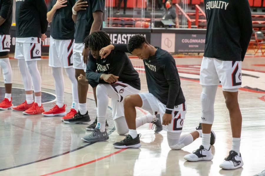 This season, the men's basketball team have traded their usual jersey phrase to a phrase of their choice expressing their beliefs. 