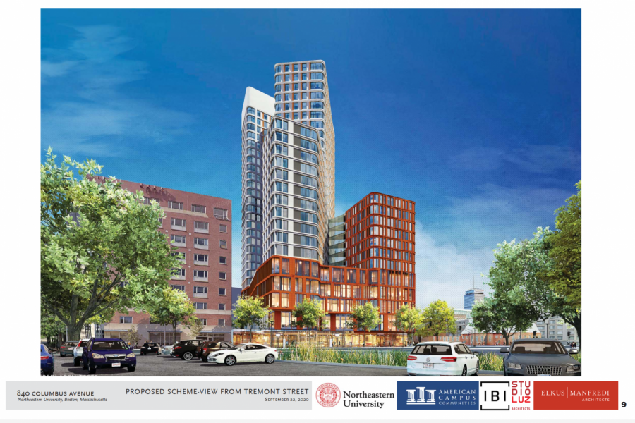 Elkus Manfredi created this illustration of the 840 Columbus Ave. proposal, which would include 975 student beds in apartment housing.