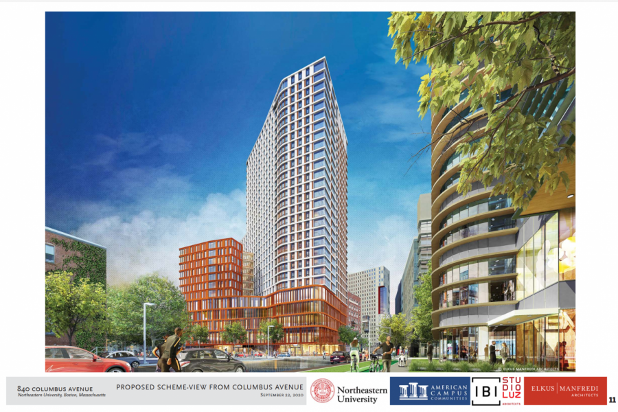 Northeastern presented this illustration of the 840 Columbus Ave. proposal to the Boston Planning and Development Agency September 22, 2020.