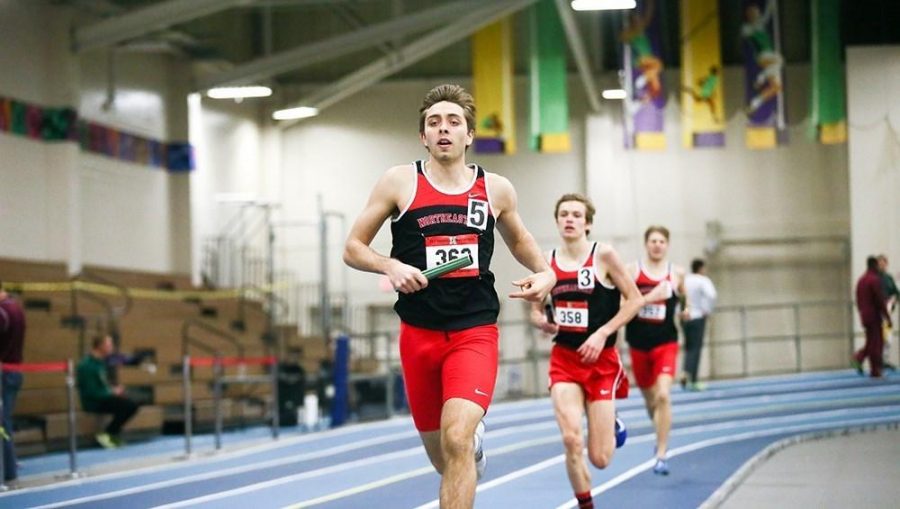 Northeastern track and field athletes compete in dual meet at URI, clinching wins and setting personal records. 