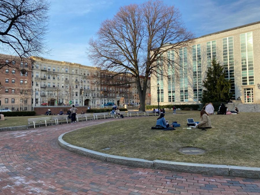 Students enjoy the nice weather as they relax on Krentzman Quad, March 11.