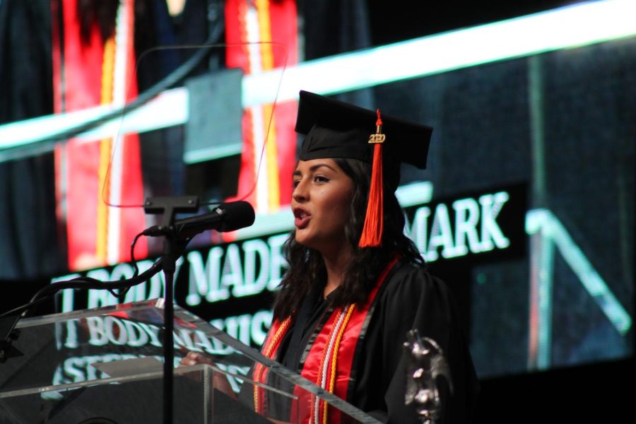 Kritika Singh, a 2020 graduate with degrees in bioengineering and chemistry, gave the student oration at the afternoon ceremony. 