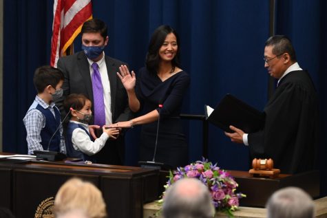 Michelle Wu is sworn in as mayor of Boston.