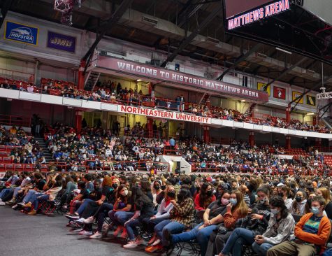 Students gather in Matthews Arena to see Homecoming Headliners Ali Wong and Jonathan van Ness. Courtesy of CUP and Kyle Daudelin Photography.