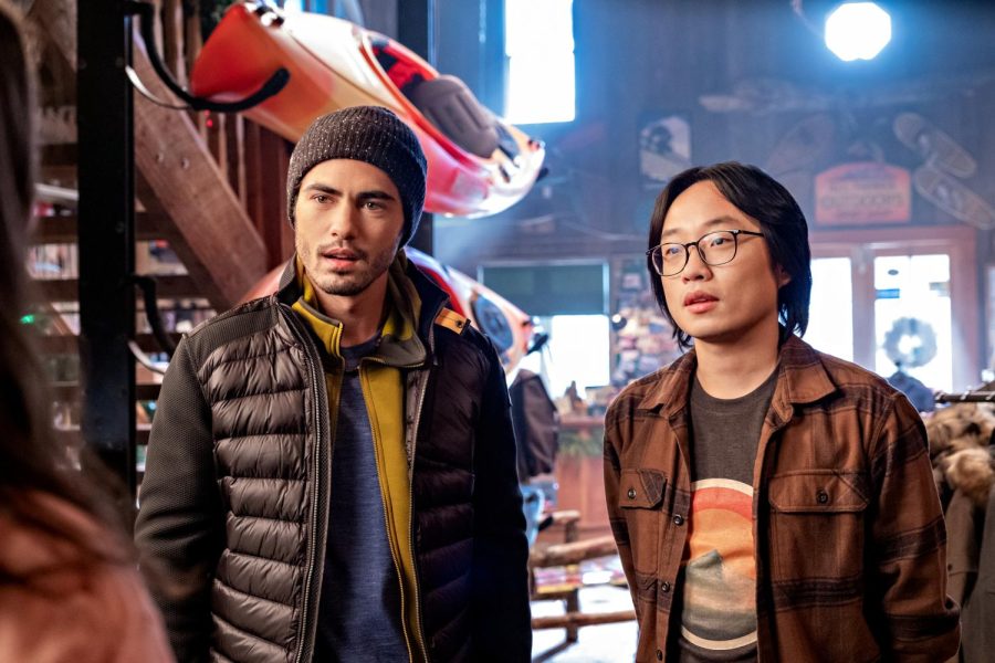 Love Hard. (L to R) Darren Barnet as Tag and Jimmy O. Yang as Josh Lin in Love Hard. Photo Credit: Bettina Strauss/Netflix © 2021