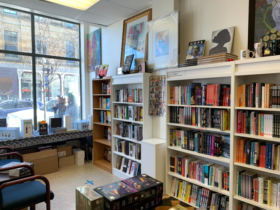 As Boston’s only Black-owned bookshop, Frugal Bookstore’s motto, “Changing Minds One Book At A Time,” reflects the bookstore’s commitment to offering books at lower prices to promote literacy for people in the community. Photo credit to Harriet Rovniak. 
