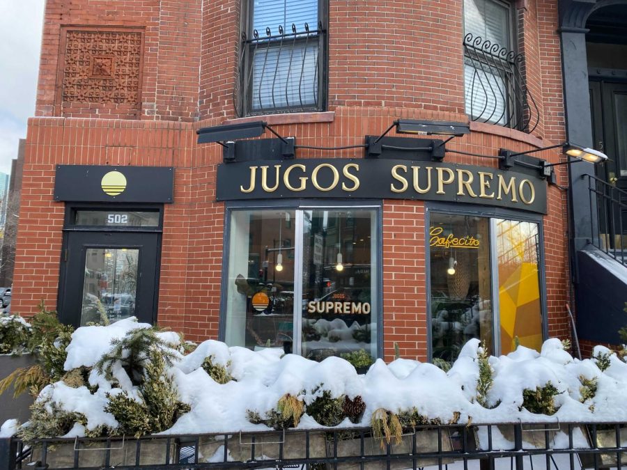 Jugos’ South End storefront on the corner of Massachusetts Avenue and Tremont Street. The juice bar serves up a variety of fresh breakfast options. Photo credit to Kathryn Manning.