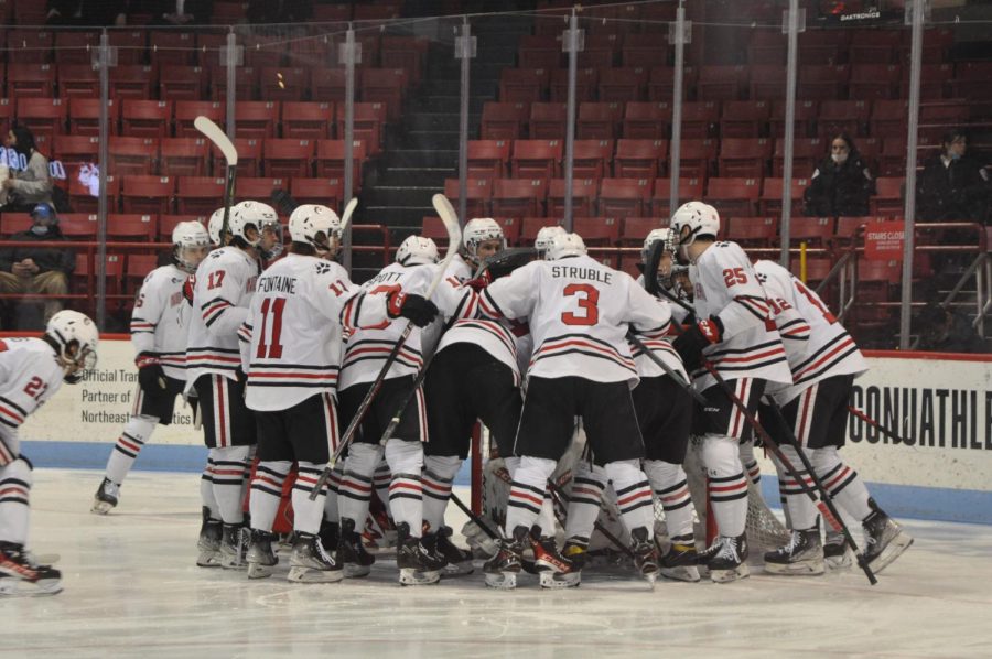 The Northeastern University Huskies secured the Hockey East regular season title for the first time in program history.