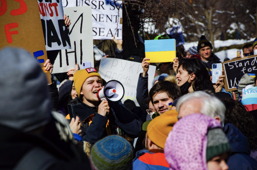 Thousands attended a march Sunday to show support for Ukraine, organized by Ukranian Northeastern student Diana Zlotnikova. Photo credit Erin Fine.