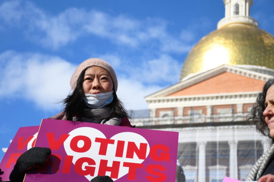 Massachusetts+Voter+Table+Executive+Director+Beth+Huang+in+an+Election+Modernization+Coalition+press+conference+Feb.+14.+Huang+was+mistaken+for+Boston+Mayor+Michelle+Wu+and+harassed+by+local+man.+Photo+credit+Avery+Bleichfeld.