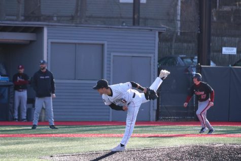 The Northeastern University baseball team approaches mid-season with an even record. 
