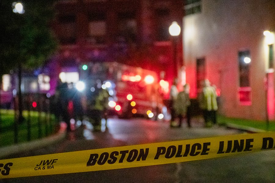 The scene outside Holmes Hall after it was evacuated Sept. 13. Jason Duhaime, the former new technology manager and director of the Immersive Media Lab at Northeastern, was arrested Oct. 4 in connection with the exploding packaged. 